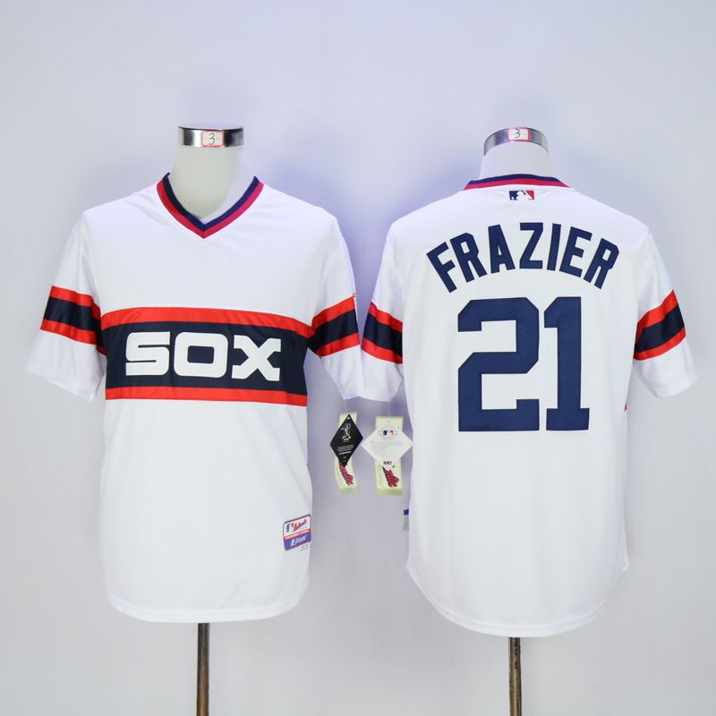 Men Chicago White Sox 21 Frazier White Throwback MLB Jerseys